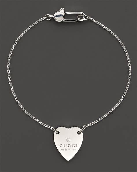 Gucci Sterling Silver Engraved Heart Bracelet .